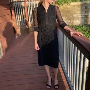 Black Evening Dress Midi 3/4 Sleeve